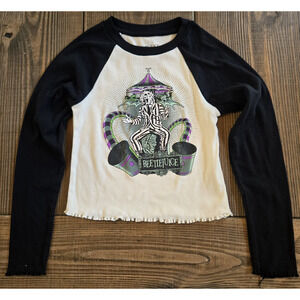 Beetlejuice Shirt Girls 7/8 Its Showtime Raglan Lettuce Hem 90s Cropped Baby T